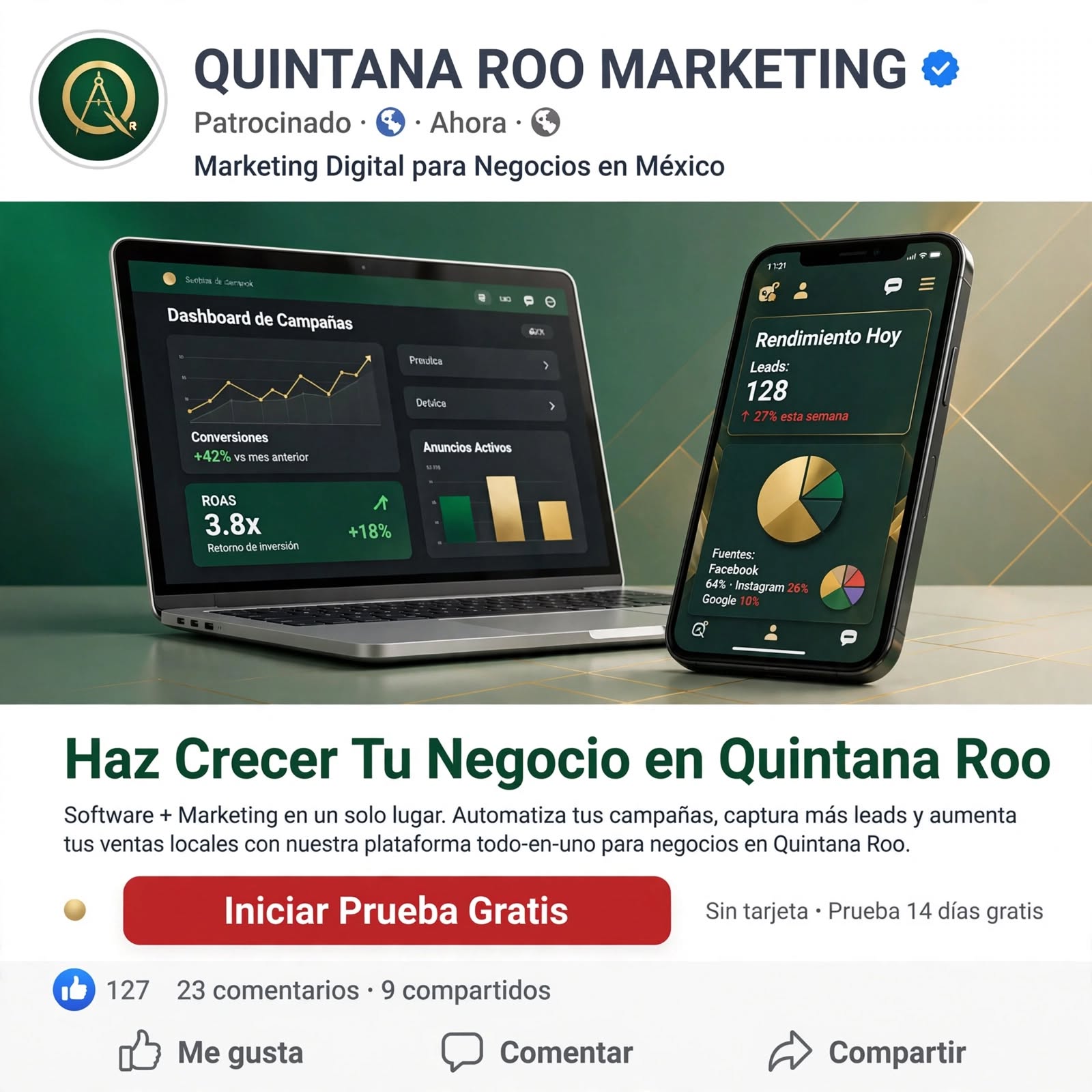 Ejemplo de anuncio en Facebook para QUINTANA ROO MARKETING